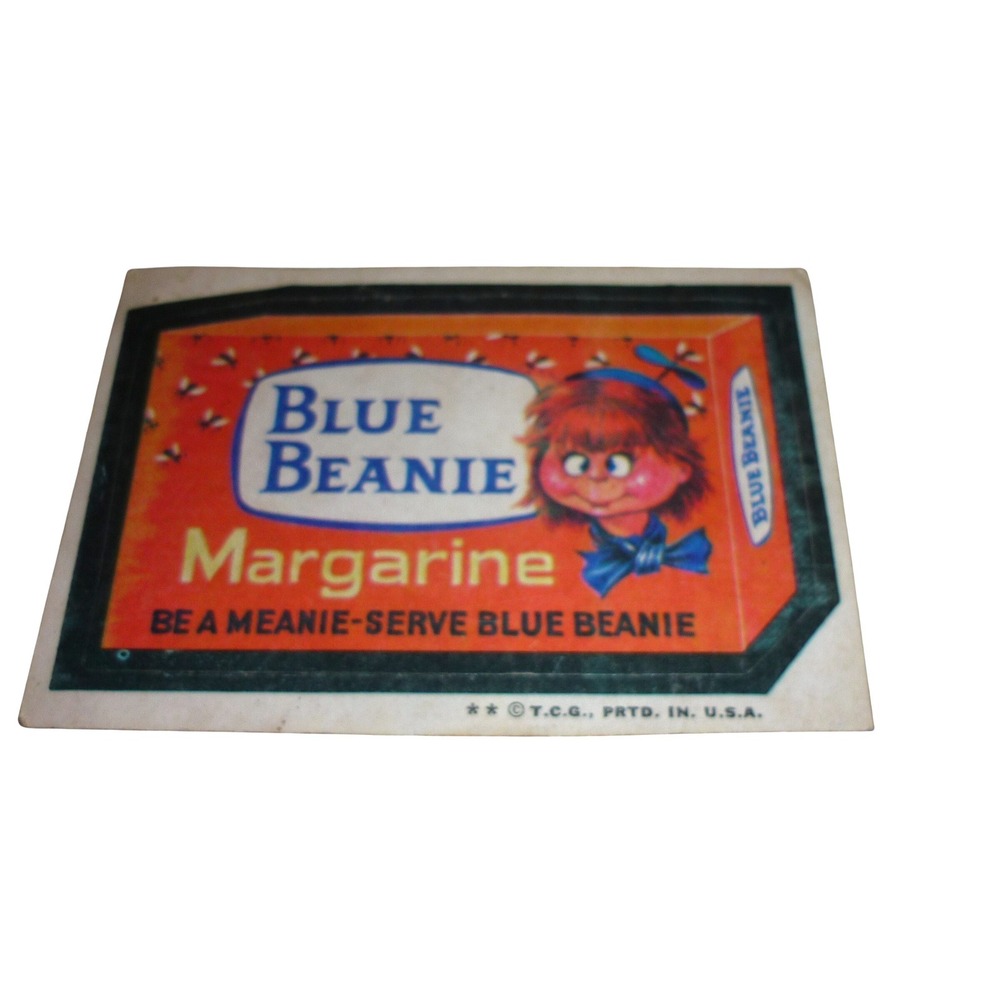 1967 Topps Wacky Packages Blue Beanie Margarine Sticker Series 1 Vintage TCG